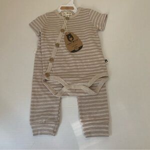 NWT…Rabbit + Bear Tan Stripe Onesie and Matching Pants-Organic Cotton